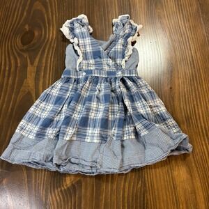 POLO RALPH LAUREN Girls Dress Size 6 Blue Plaid Gingham Eyelet Trim Country